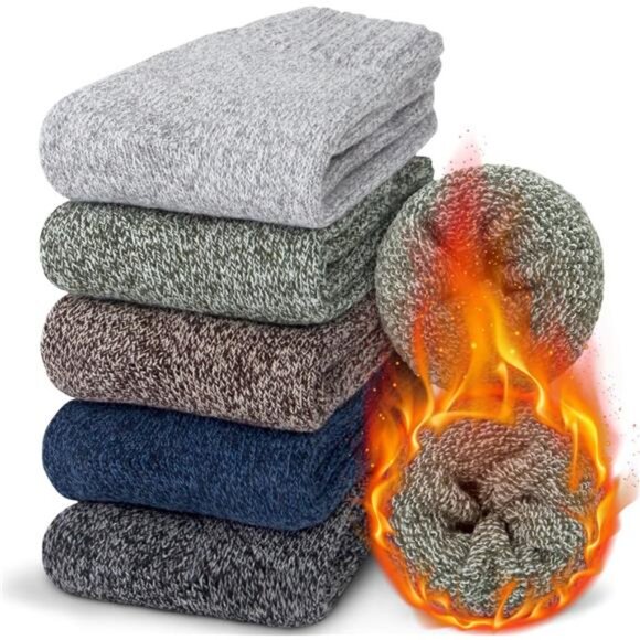 5 Pairs Wool Socks for Women Stocking Stuffers Gifts Winter Warm Hiking - Picture 2 of 6